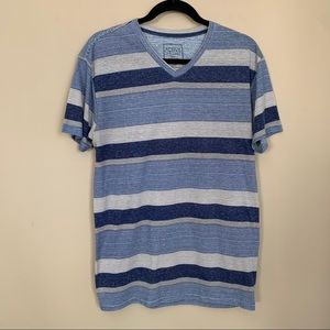 Blue and Gray Stripe V Neck Tee